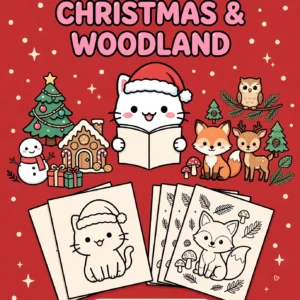 Kawaii Christmas & Woodland Coloring Book — 44 Printable Pages