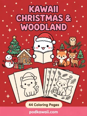 Kawaii Christmas & Woodland Coloring Book — 44 Printable Pages