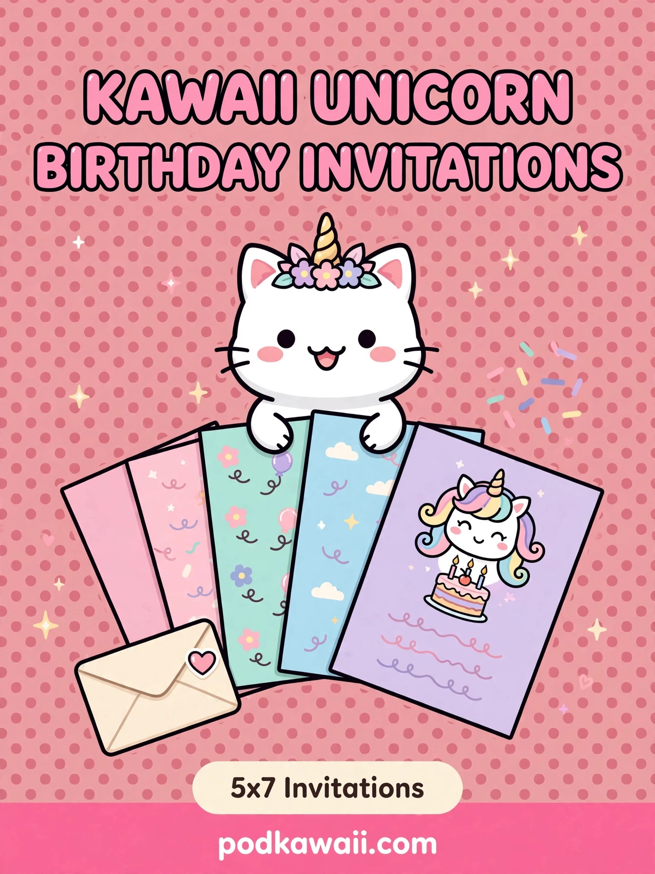 Kawaii Unicorn Birthday Invitation Templates — cover