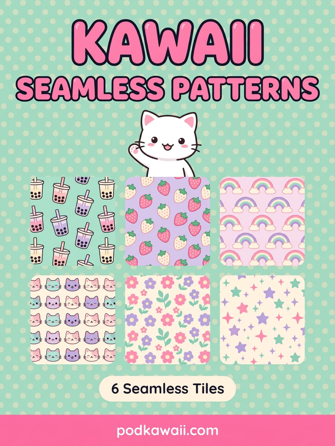 Kawaii Seamless Patterns — 6 Tiles — cover