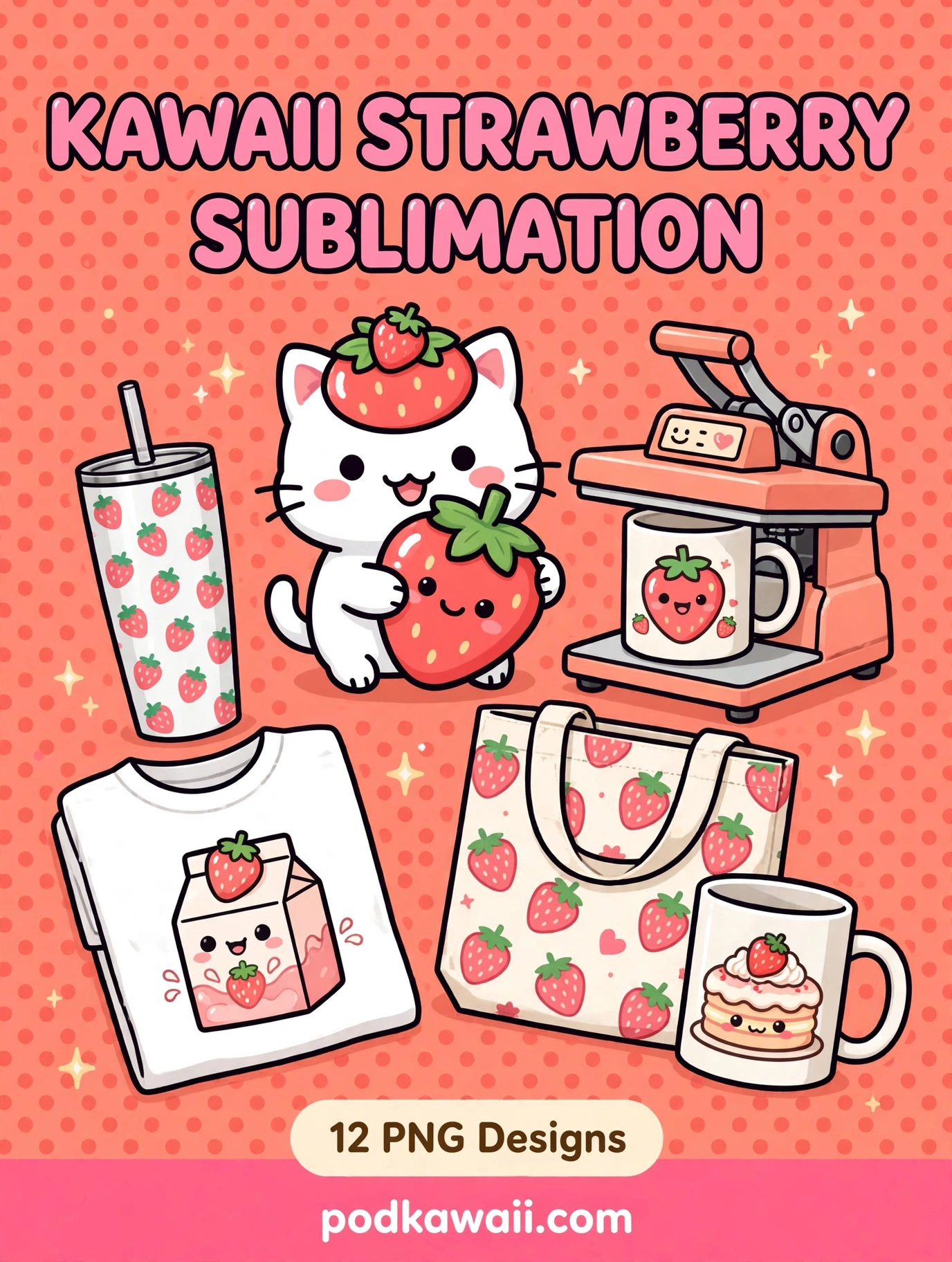Kawaii Strawberry Sublimation Designs — cover
