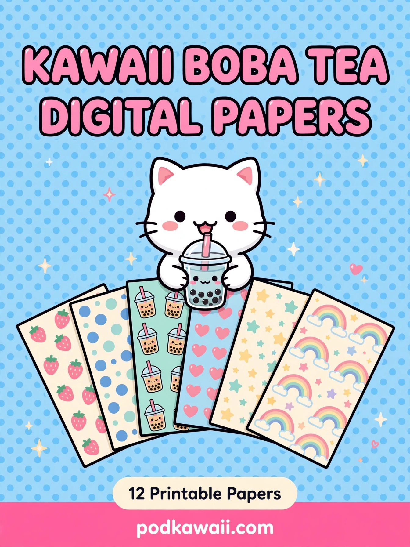 Kawaii Boba Tea Digital Papers — cover