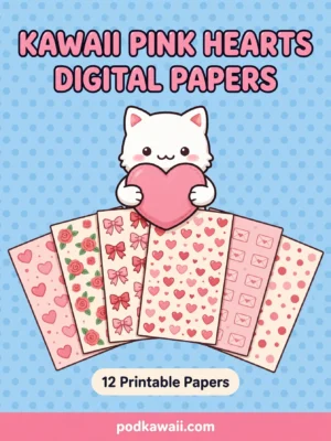 Kawaii Pink Hearts Digital Papers — cover